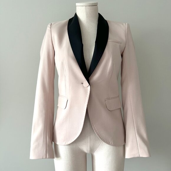 Pink Blazer Jacket Womens Size 4 Fitted Long Sleeve Black Collar - Picture 1 of 7